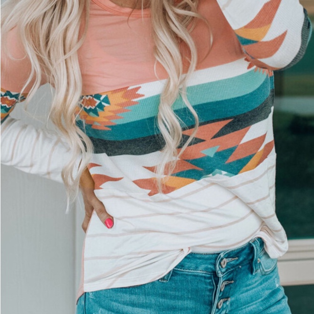 Stylish Aztec Print Long Sleeve Top
